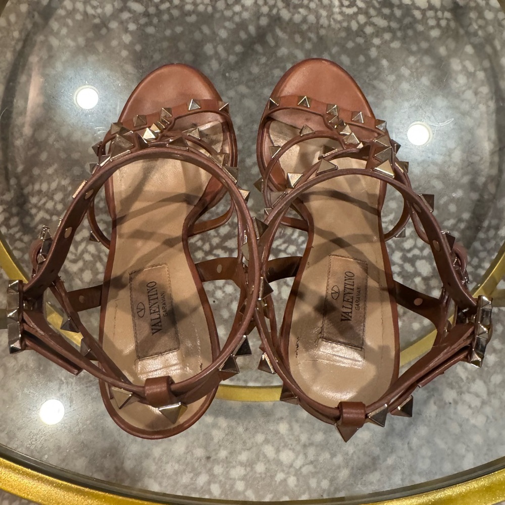 Valentino Garavani 90mm Rockstud Caged T-Strap Leather Sandals Brown 8.5 - Picture 8 of 16